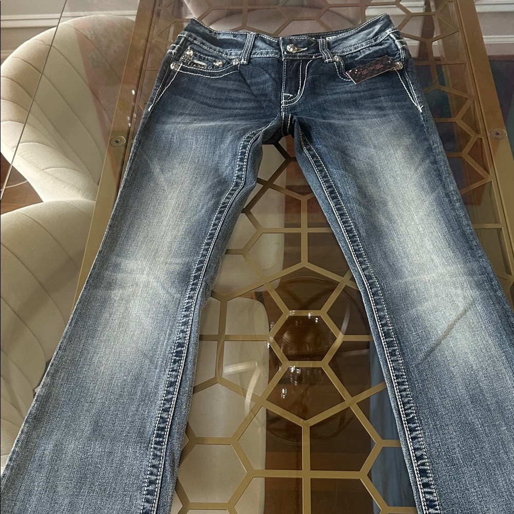 NWT Miss Me Embellished Vintage Blue Boot Cut Jeans Sz 27 inseam 32 - Picture 8 of 11